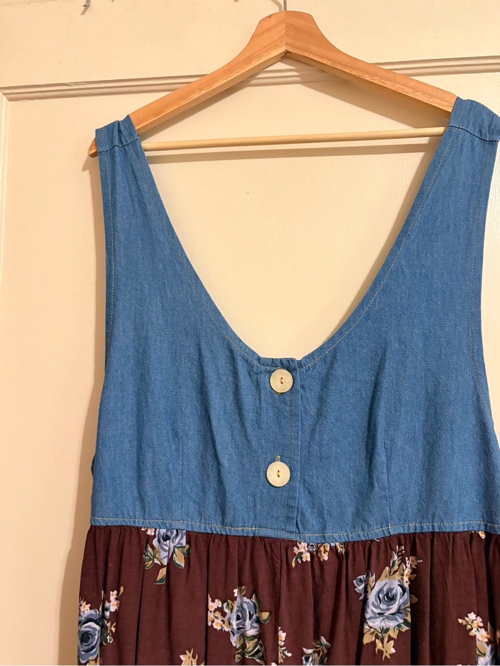 Vintage 90s Center Aisle Brown Floral & Denim Tank Midi Dress Plus Size 40/20W - Picture 4 of 7